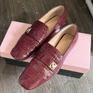 Kate Spade Burgundy Croc-Embossed Loafers